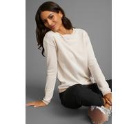 Rundhalspullover LAURA SCOTT, Damen, Gr. 40/42, beige (sand), Strick, Obermaterial: 50% Baumwolle, 50% Polyacryl, Strukturmuster, Basic, figurumspielend hüftlang, Rundhals, Rollkanten, Pullover Rundha