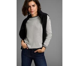 Rundhalspullover LAURA SCOTT, Damen, Gr. 44/46, grau, Strick, Obermaterial: 50% Baumwolle, 50% Polyacryl, Waffelmuster, Basic, figurumspielend hüftlang, Rundhals, Rollkanten, Pullover Rundhalspullover