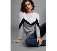 Rundhalspullover LAURA SCOTT, Damen, Gr. 44/46, schwarz-weiß (schwarz grau weiß gemustert), Feinstrick, Obermaterial: 50% Viskose, 28% Polyester, 22% Polyamid, gemustert, figurumspielend hüftbedeckend