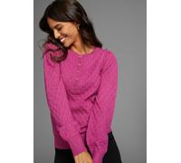 Rundhalspullover LAURA SCOTT, Damen, Gr. 46, pink (fuchsia, melange), Feinstrick, Obermaterial: 50% Viskose, 28% Polyester, 22% Polyamid, meliert, figurbetont hüftlang, Rundhals, Rippbündchen, Pullove