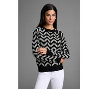 Rundhalspullover LAURA SCOTT, Damen, Gr. 48/50, schwarz-weiß (schwarz sanftes weiß gemustert), Feinstrick, Obermaterial: 50% Viskose, 28% Polyester, 22% Polyamid, Jacquardmuster, figurumspielend hüftl