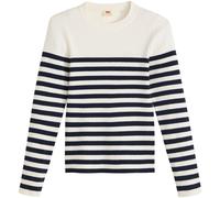 Rundhalspullover LEVI'S "RIB CREW SWEATER", Damen, Gr. L (40), adrienne stripe egre, Strick, Obermaterial: 53% Baumwolle, 32% Polyester, 13% Polyamid, 2% Elasthan, gestreift, normal, Rundhals, Pullove