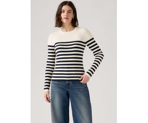 Rundhalspullover LEVI'S "RIB CREW SWEATER", Damen, Gr. L (40), adrienne stripe egre, Strick, Obermaterial: 53% Baumwolle, 32% Polyester, 13% Polyamid, 2% Elasthan, gestreift, normal, Rundhals, Pullove