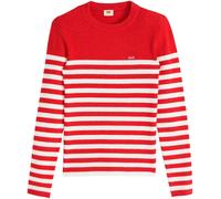Rundhalspullover LEVI'S "RIB CREW SWEATER", Damen, Gr. L (40), adrienne stripe true, Strick, Obermaterial: 53% Baumwolle, 32% Polyester, 13% Polyamid, 2% Elasthan, gestreift, normal, Rundhals, Pullove