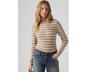 Rundhalspullover LEVI'S "RIB CREW SWEATER", Damen, Gr. L (40), brandy stripe mushroom heather, Strick, Obermaterial: 53% Baumwolle, 32% Polyester, 13% Polyamid, 2% Elasthan, normal, Rundhals, Pullover