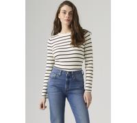 Rundhalspullover LEVI'S "RIB CREW SWEATER", Damen, Gr. XS (34), brandy stripe egret navy blazer, Strick, Obermaterial: 53% Baumwolle, 32% Polyester, 13% Polyamid, 2% Elasthan, normal, Rundhals, Pullov