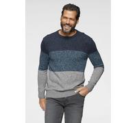 Rundhalspullover MAN'S WORLD "Bis Größe 5 XL", Herren, Gr. 4XL (68/70), bunt (blau, petrol, grau), Strick, Obermaterial: 50% Baumwolle, 50% Polyacryl, gestreift, regular fit, Rundhals, Rippstrickbündc