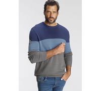 Rundhalspullover MAN'S WORLD "Bis Größe 5 XL", Herren, Gr. 4XL (68/70), grau (blau, hellblau, grau), Feinstrick, Obermaterial: 50% Baumwolle, 50% Polyacryl, Colorblocking, normal, Rundhals, Rippstrick