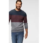 Rundhalspullover MAN'S WORLD "Bis Größe 5 XL", Herren, Gr. M (48/50), weiß (marine, rot, weiß), Strick, Obermaterial: 50% Baumwolle, 50% Polyacryl, meliert, regular fit, Rundhals, Rippstrickbündchen, 