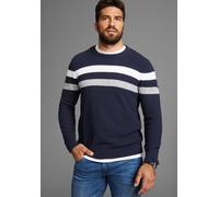 Rundhalspullover MAN'S WORLD "Bis Größe 5 XL", Herren, Gr. S (44/46), blau (marine), Feinstrick, Obermaterial: 100% Baumwolle, meliert, normal, Rundhals, Rippstrickbündchen, Pullover Rundhalspullover,