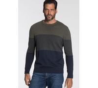 Rundhalspullover MAN'S WORLD "Bis Größe 5 XL", Damen, Gr. XXL (60/62), bunt (oliv dunkelblau), Strick, Obermaterial: 50% Baumwolle, 50% Polyacryl, colorblocking, normal, Rundhals, Rippstrickbündchen, 