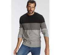 Rundhalspullover MAN'S WORLD "Bis Größe 5 XL", Herren, Gr. XXL (60/62), bunt (schwarz, hellgrau, grau), Feinstrick, Obermaterial: 75% Baumwolle, 25% Polyacryl, colorblocking, normal, Rundhals, Rippstr