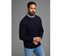 Rundhalspullover MAN'S WORLD "Neue Kollektion Highlight allover Zopfmuster", Herren, Gr. 4XL (68/70), blau (dunkelblau), Strick, Obermaterial: 100% Polyacryl, Zopfmuster, regular fit, Rundhals, Rippbü