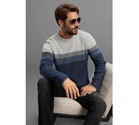 Rundhalspullover MAN'S WORLD "Neue Kollektion Highlight angesagte Streifen-Optik", Damen, Gr. 4XL (68/70), blau, grau melange, Strick, Obermaterial: 80% Polyacryl, 20% Baumwolle, unifarben mit Farbein