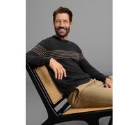 Rundhalspullover MAN'S WORLD "Neue Kollektion Highlight Bruststreifen", Herren, Gr. 5XL (72/74), grau melange, Strick, Obermaterial: 100% Baumwolle, gestreift, regular fit normal, Rundhals, Strickbünd
