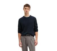 Rundhalspullover MARC O'POLO "aus reiner Bio-Baumwolle", Herren, Gr. L, blau (schwarz navy), Obermaterial: 100% Baumwolle, unifarben, Rundhals, Pullover Rundhalspullover (93453406-L) schwarz navy