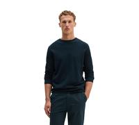 Rundhalspullover MARC O'POLO "aus reiner Bio-Baumwolle", Herren, Gr. S, schwarz navy, Obermaterial: 100% Baumwolle, unifarben, Rundhals, Pullover Rundhalspullover (40438324-S) schwarz navy