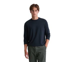 Rundhalspullover MARC O'POLO "aus weicher Merinowolle", Herren, Gr. L, schwarz navy, Obermaterial: 100% Schurwolle, unifarben, Rundhals, Pullover Rundhalspullover (59421004-L) schwarz navy