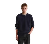 Rundhalspullover MARC O'POLO DENIM "mit markanter Struktur", Herren, Gr. L, blau depths, Obermaterial: 46% Baumwolle, 43% Schurwolle, 11% Polyamid, unifarben, Rundhals, Pullover Rundhalspullover (3665