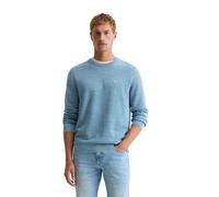 Rundhalspullover MARC O'POLO "mit feiner Piqué-Struktur", Herren, Gr. L, medium blau melange, Obermaterial: 100% Baumwolle, unifarben, Rundhals, Pullover Rundhalspullover (48716141-L) medium blau mela