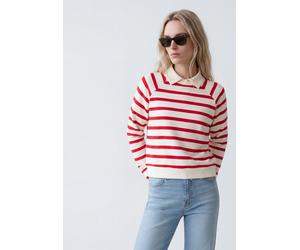 Rundhalspullover MAVI "CREW NECK SWEATSHIRT", Damen, Gr. L, rot (rot striped), Stoff, 100% Baumwolle, normal normal, Rundhals, normaler Saum, Pullover Rundhalspullover, Sweatshirt (58573714-L) rot str