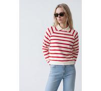 Rundhalspullover MAVI "CREW NECK SWEATSHIRT", Damen, Gr. M, rot striped, Stoff, 100% Baumwolle, normal normal, Rundhals, normaler Saum, Pullover Rundhalspullover, Sweatshirt (58573714-M) rot striped