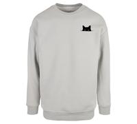 Rundhalspullover MERCHCODE "Merchcode Halloween - Cat Crewneck", Herren, Gr. L, lightasphalt, 65% Baumwolle, 35% Polyester, mehrfarbig, oversize, ohne Ausschnitt, Pullover Rundhalspullover (96902465-L