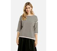 Rundhalspullover MILANO ITALY, Damen, Gr. M, schwarz, Strick, Material: 100% Baumwolle, gestreift, regular fit normal, U-Boot-Ausschnitt, eingesetzt Rippbündchen, Pullover Rundhalspullover, mit U-Boot