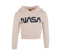 Rundhalspullover MISTERTEE "MisterTee Damen Kids NASA Cropped Hoody", Mädchen, Gr. 110/116, pink, 65% Baumwolle, 35% Polyester, unifarben, normal, ohne Ausschnitt, Pullover Rundhalspullover (29220016-