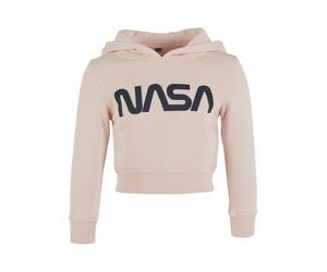 Rundhalspullover MISTERTEE "MisterTee Damen Kids NASA Cropped Hoody", Mädchen, Gr. 122/128, pink, 65% Baumwolle, 35% Polyester, unifarben, normal, ohne Ausschnitt, Pullover Rundhalspullover (29220016-