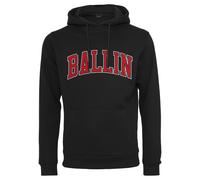 Rundhalspullover MISTERTEE "MisterTee Herren Ballin 23 Hoody", Herren, Gr. S, schwarz, 65% Baumwolle, 35% Polyester, unifarben, normal, ohne Ausschnitt, Pullover Rundhalspullover (71572859-S) schwarz
