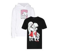 Rundhalspullover MISTERTEE "MisterTee T-Shirt & Hoody 2 Pack - Lola Bunny", Mädchen, Gr. 146/152, schwarz, weiß, 100% Baumwolle, mehrfarbig, relaxed fit, Rundhals, Pullover Rundhalspullover (38358123-