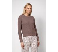 Rundhalspullover MONARI "Pullover Basic Lurex", Damen, Gr. 36, braun (taupe), Web, Obermaterial: 93% Baumwolle, 7% metallisierte Fasern, unifarben, regular fit taillenbedeckt, Rundhals, eingesetzt Rip