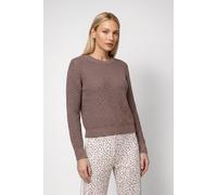 Rundhalspullover MONARI "Pullover Basic Lurex", Damen, Gr. 46, braun (taupe), Web, Obermaterial: 93% Baumwolle, 7% metallisierte Fasern, unifarben, regular fit taillenbedeckt, Rundhals, eingesetzt Rip