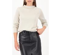 Rundhalspullover MONARI "Pullover Lurex", Damen, Gr. 38, beige (almond), Web, Obermaterial: 39% Baumwolle, 29% Viskose, 25% Polyester, 7% metallisierte Fasern, unifarben, regular fit taillenbedeckt, R