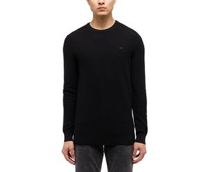 Rundhalspullover MUSTANG "StyleElliot", Herren, Gr. L, schwarz, Feinstrick, Obermaterial: 100% Baumwolle, unifarben, regular fit normal, Rundhals, Rippbündchen, Pullover Rundhalspullover, mit Logo Sti