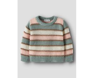 Rundhalspullover NAME IT "NMFLERNORT LS KNIT", Mädchen, Gr. 116, bunt (grün milieu), Strick, Obermaterial: 100% Polyester, regular fit normal, Rundhals, Bündchen, Pullover Rundhalspullover, Kunstfaser