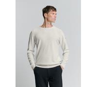 Rundhalspullover NO EXCESS, Herren, Gr. M, grau (chalk), Obermaterial: 100% Baumwolle, meliert, casual, regular fit taillenbedeckt, Rundhals, Langarm Rippbündchen, Pullover, mit Logo Stickerei (583300