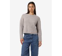 Rundhalspullover NOISY MAY "NMDOLLY L/S O-NECK KNIT FWD NOOS", Damen, Gr. L (40), silber (silber mink), Strick, Obermaterial: 73% Polyester, 13% Nylon, 8% Wolle, 6% Elasthan, unifarben, taillenbedeckt