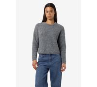 Rundhalspullover NOISY MAY "NMDOLLY L/S O-NECK KNIT FWD NOOS", Damen, Gr. S (36), grau (medium grau melange), Strick, Obermaterial: 73% Polyester, 13% Nylon, 8% Wolle, 6% Elasthan, unifarben, taillenb