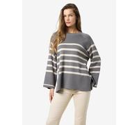 Rundhalspullover NOISY MAY "NMFIFI L/S O-NECK TUNIC KNIT FWD NOOS", Damen, Gr. XS, grau (charcoal gray stripes:oatmeal), Strick, Obermaterial: 70% Viskose, 30% Polyester, gestreift, oversize, Rundhals
