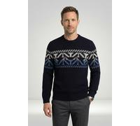 Rundhalspullover OLYMP "Jaquard", Herren, Gr. 3XL, marine, Strick, Obermaterial: 50% Wolle, 38% Baumwolle, 12% Polyamid, regular fit, Rundhals, Rippbündchen, Pullover Rundhalspullover, gemustert, Stri