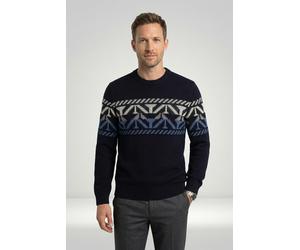 Rundhalspullover OLYMP "Jaquard", Herren, Gr. S, blau (marine), Strick, Obermaterial: 50% Wolle, 38% Baumwolle, 12% Polyamid, regular fit, Rundhals, Rippbündchen, Pullover Rundhalspullover, gemustert,