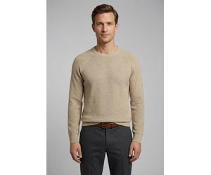 Rundhalspullover OLYMP "Waffle Structure", Herren, Gr. 4XL, hellbeige, Strick, Obermaterial: 89% Baumwolle, 11% Polyamid, regular fit, Rundhals, Rippbündchen, Pullover Rundhalspullover, Rundhals, casu