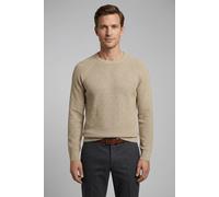 Rundhalspullover OLYMP "Waffle Structure", Herren, Gr. S, hellbeige, Strick, Obermaterial: 89% Baumwolle, 11% Polyamid, regular fit, Rundhals, Rippbündchen, Pullover Rundhalspullover, Rundhals, casual