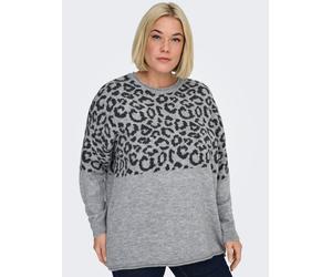 Rundhalspullover ONLY CARMAKOMA "CARJADE ZEBRA L/S O-NECK KNT", Damen, Gr. S, grau (light grau melange pattern:dunkelgrau mel), Strick, Obermaterial: 81% Polyacryl, 19% Polyester, gemustert, hüftbedec