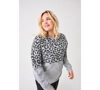 Rundhalspullover ONLY CARMAKOMA "CARJADE ZEBRA L/S O-NECK KNT", Damen, Gr. XL, grau (light grau melange pattern:dunkelgrau mel), Strick, Obermaterial: 81% Polyacryl, 19% Polyester, gemustert, hüftbede