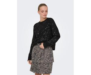 Rundhalspullover ONLY "ONLALTA LS SEQUIN O-NECK KNT", Damen, Gr. M, schwarz detail:schwarz sequins, Strick, Obermaterial: 70% Polyacryl, 28% Polyester, 2% Elasthan, unifarben, regular fit, Rundhals, R