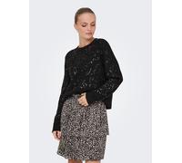 Rundhalspullover ONLY "ONLALTA LS SEQUIN O-NECK KNT", Damen, Gr. S, schwarz detail:schwarz sequins, Strick, Obermaterial: 70% Polyacryl, 28% Polyester, 2% Elasthan, unifarben, regular fit, Rundhals, R