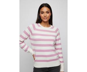 Rundhalspullover ONLY "ONLAMA LIFE LS RAGLAN O-NECK CC KNT", Damen, Gr. S, baby's breath stripes:wild rose melange, aos, Strick, Obermaterial: 80% Polyester, 20% Nylon, gestreift, normal normal, Rundh